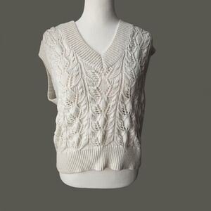 LOFT Cream V-Neck Cable Knit Sweater